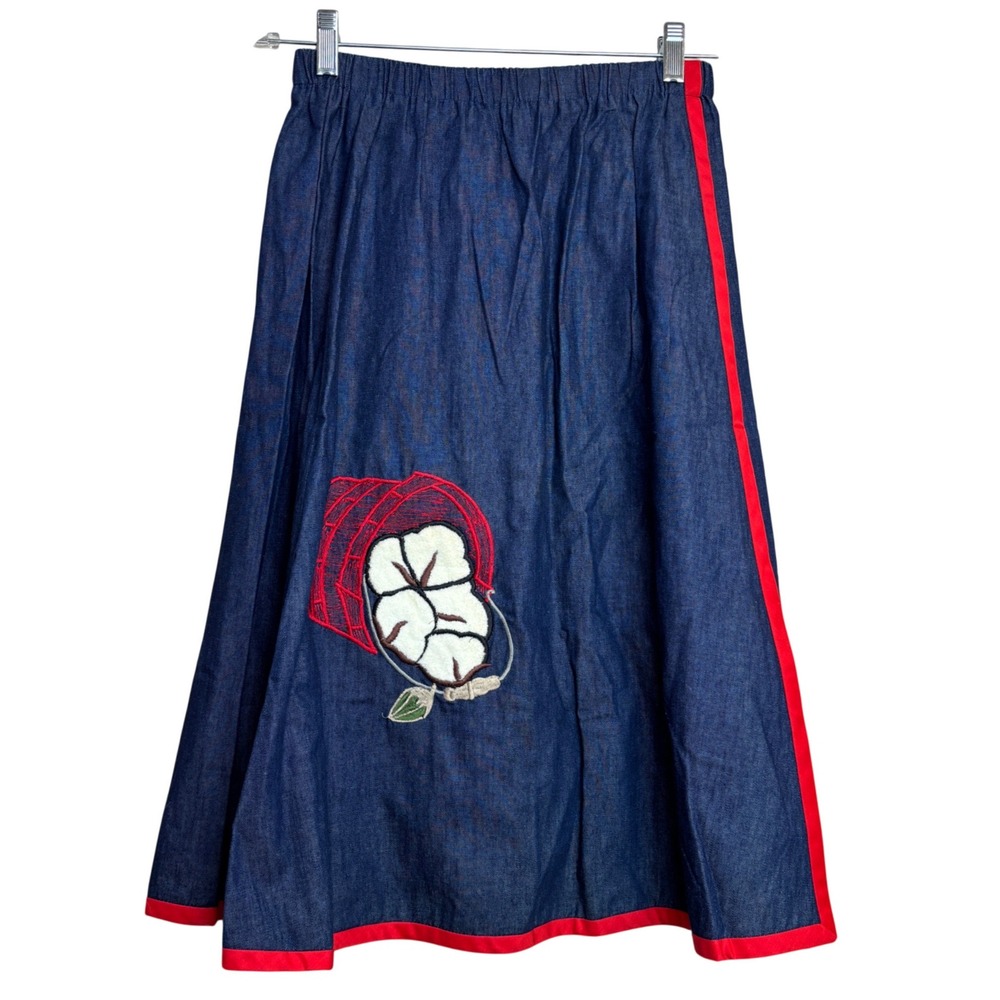 Vintage y2k Flo-Ree's Navy Blue Midi Skirt Sunbonnet Cotton Boll‎ M Texas Made